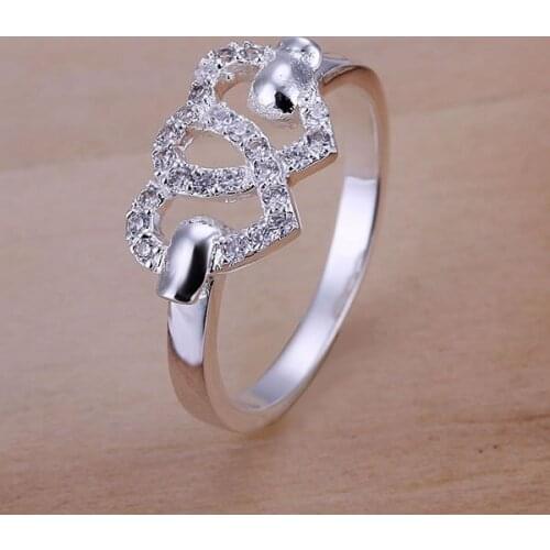 R125 free shipping sterling ring, trendy jewelry, Heart to Heart Ring /gfnaowua bfbajwia silver color
