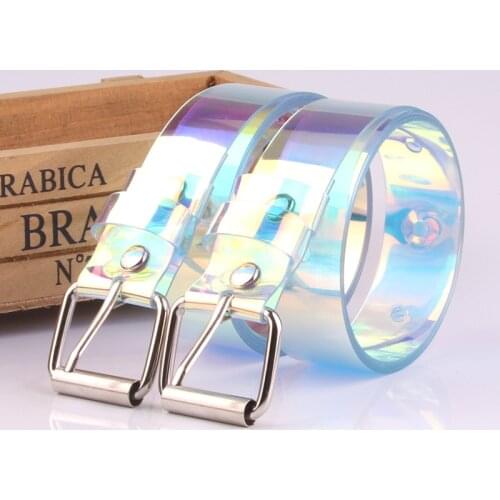 New Laser Women Belt Fashion Punk Holographic Clear Waistband Metal Pin Buckle Plastic Transparent Belt for Ladies Jeans Parts