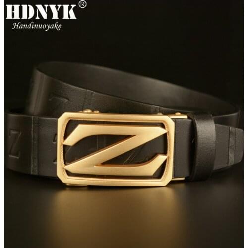 Top Quality Full Grain Leather Press Letter Z Genuine Leather Automatic Buckle Belt Business Casual Mens Belt Waistband Strap