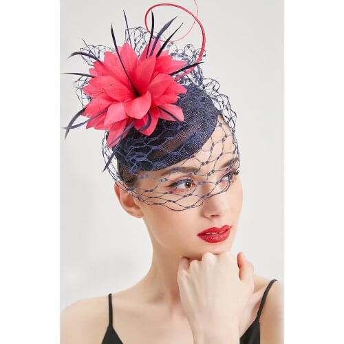 Womens Hat Red Fascinator Elegant Fedora Cap for Woman Party Sinamay Wedding Hats Red Bow Lady Vintage Derby Church Girl Hats