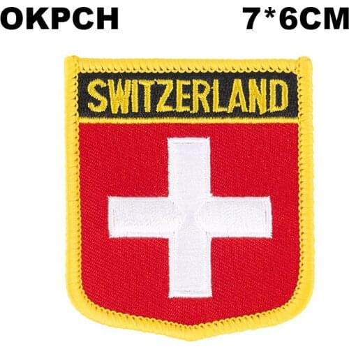 Switzerland Shield Shape Iron-on Flag Patch Embroidered Saw on Badges Patches for Clothing PT0149-S