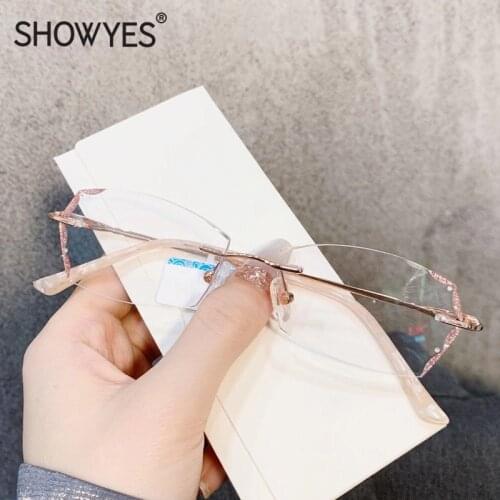 Luxury Rimless Presbyopic Women Customized Glasses Frameless Rhinestone Rose Gold Diamond Cutting High Clear Lens Lady Eyewear