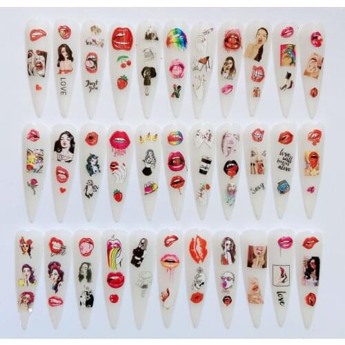 Water Transfer Nail Sticker Sexy Lips Tongue Naughty Girls Sliders Nail Art Decorations Manicure Wraps Tattoo Modern Hotwife