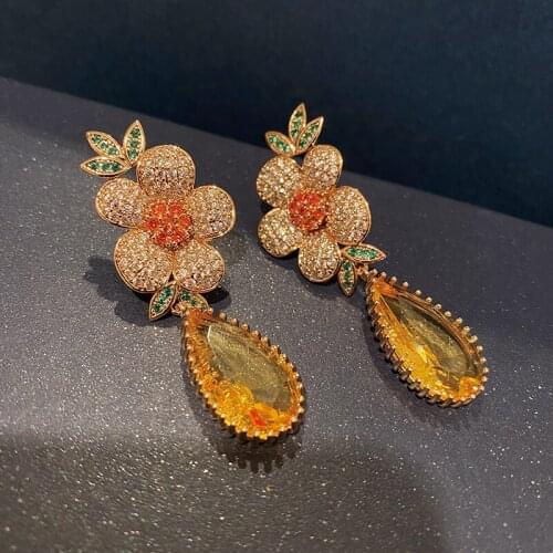 Bilincolor Fashion Yellow Cubic Zirconia Flower Drop Earring for Women