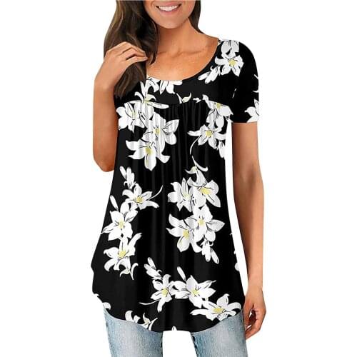 Womens Tops And Blouses Womens Casual O Neck Floral Printing Comfortable Hundred Short Sleeve Tops Blusas Mujer De Moda 2021