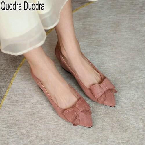 New shoes Women Pumps chunky thick high heels pointed toe sweet fashion slippers solid knot female lady flock big size 42 33-43