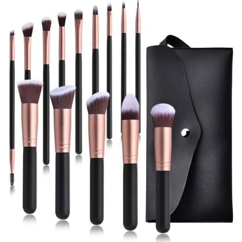 14-piece synthetic foundation concealer eyeshadow rose gold matt black makeup brush set