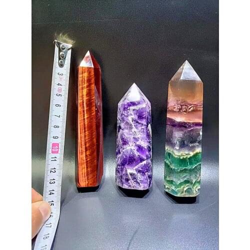 3pcNatural quartz crystal rare red tiger stone.Dream amethyst.Colorful fluorite energy magic wand Reiki fashion ornament healing