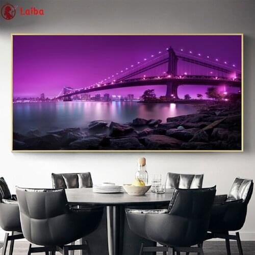 Diamond painting Modern Purple Sky New York Manhattan Bridge Landscape new 5d diamond embroidery cross stitch full square