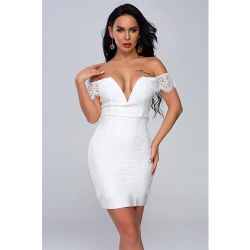White Luxury Women Vestido Off The Shoulder Lace Mini Celebrity Bandage Women Night Club Party Dress