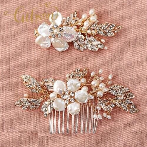 Free Shipping 2pcs/set Crystal and Shell Flower Wedding Girls Hair Comb
