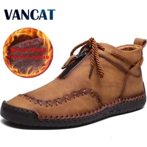 Brand Men Snow Boots Winter Plush Warm Mens Boots Lace-Up Non-slip Ankle Boots Outdoor Men Motorcycle Boots Autumn Work Shoes