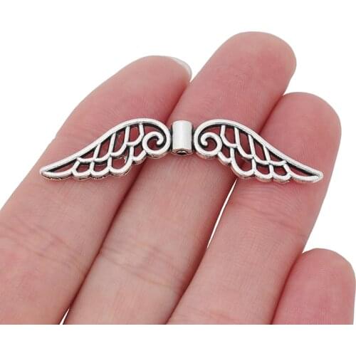 20 x Silver Color Fairy Angel Wing Spacer Charms Beads for DIY Necklace Jewelry Making Findings 52mm