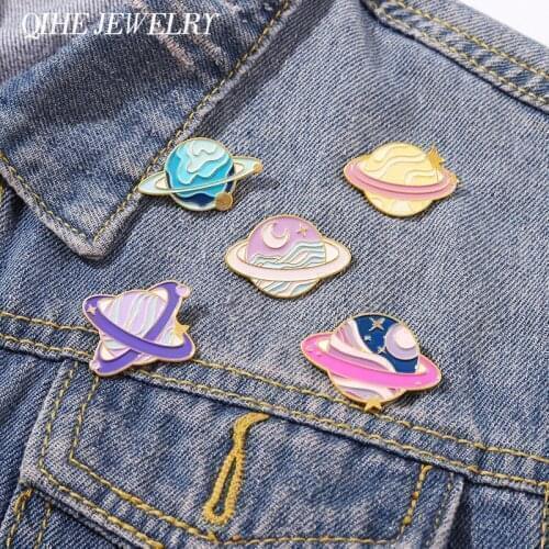 Collection Space Planet Star Sky Galaxy Enamel Pin Romantic Cartoon Metal Badge Bag Hat Lapel Women Jewelry Kid Astronaut Gifts