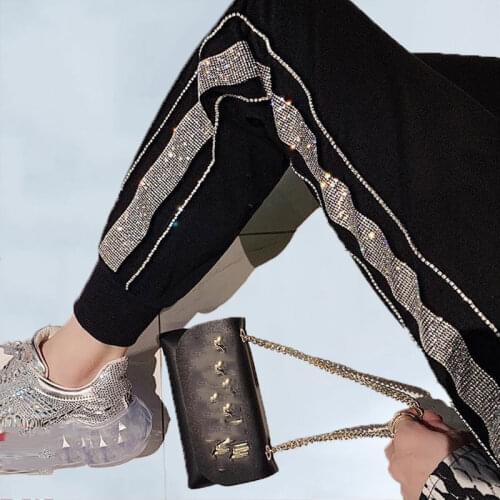 European Heavy Work Hot Drilling High Waist Casual Pants Women Loose Summer 2020 New Pant Elastic Waist Black Trousers Women 164