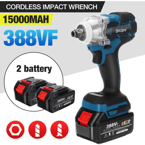 388vf Brushless Cordless Electric Impact Wrench 1/2inch Power Tools 15000Amh Li Battery +LED light Adapt to Makita 18V Battery