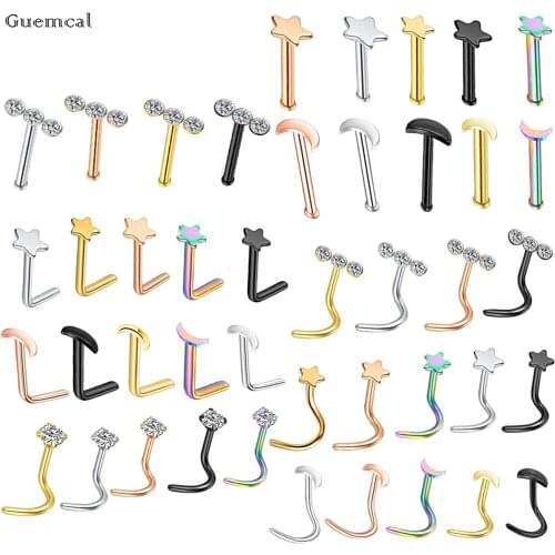 Guemcal 1pcs Hot Selling Wild Five-pointed Star L-shaped Curved Rod Straight Rod Nose Nail Piercing Jewelry