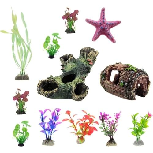 12pcs/set Aquarium Ornament Artificial Starfish Plant Statue Fish Tank Fishbowl Decor Barrel