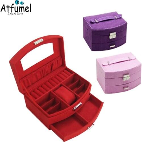 Exquisite 2 Layer Jewelry Box Women Velvet Necklace Rings Earrings Bracelet Storage Packaging Organizer Display Gift Boxes Case