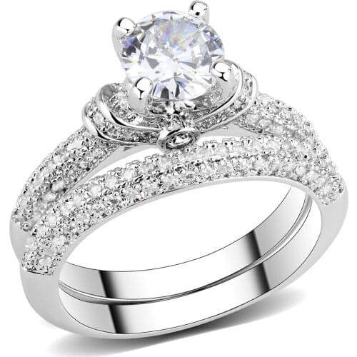 Rhodium Brass Ring with AAA Grade CZ in Clear