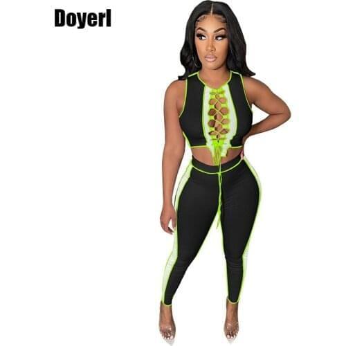 Sexy Two Peice Set for Women Matching Sets Summer Lace Up Crop Top Pencil Pants Club 2 Piece Sets Womens Outfits Sweat Suit
