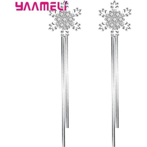 Korean 925 Sterling Silver Jewelry Dangle Earrings Round Square Cube Star Snowflake Zircon Pearl Inlay Wedding Jewelry for Lover