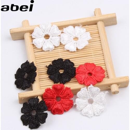 50pcs/lot 25mm White Flower Lace Applique Red Mesh Lace Trims for Garments Accessories Black DIY Guipure Lace Fabric Supplier