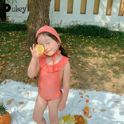 Girls Swimwear Baby Girl Swimming Bikini Toddler Swimwear Orange Swimsuits with Swim Cap Beach Swim Wear Bodysuit