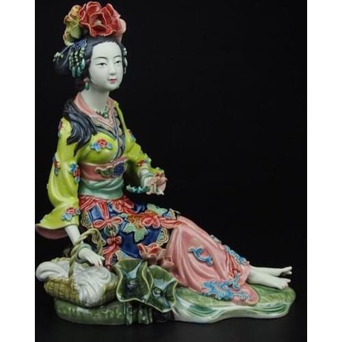 The best Christmas gift!!! High9.6 inch Chinese handmade Qing Dynasty palace ladies porcelain Sculpture