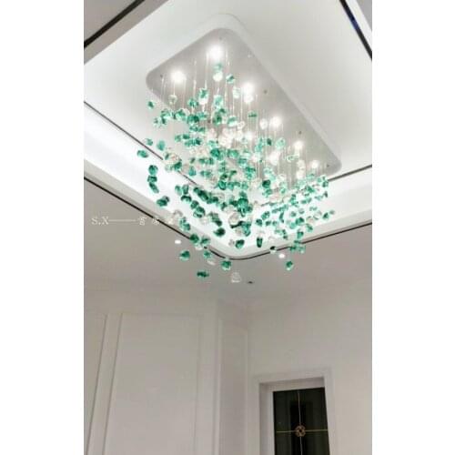 Blue glass chandelier restaurant long lamp post-modern Nordic minimalist art bar porch stone creative decorative chandelier