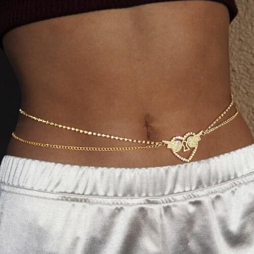 Sweet Fashion Crystal Angel Wing Heart-Shaped Waist Chain Sweet Bling Bling Rhinestone Belly Chain Party Jewelry Gifts