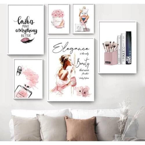 Fashion Pink Woman And Shoe Bag Wall Poster Decoration Canvas And Mural Picture Bedroom Art Painting Decoration