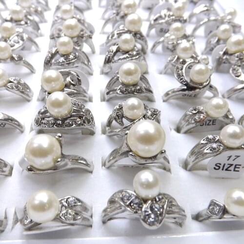 Trendy Metallic Color Imitation Pearl Rings Mix Models 50pcs/lot