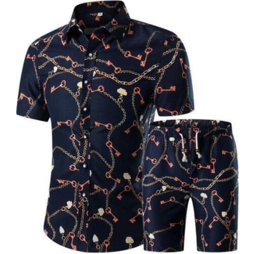 2020 Summer New Mens Hawaiian Print Short-Sleeved Shirt Set Shirts Fashion Shirt Two-Piece Casual Beach Wear Clothes M-5XL