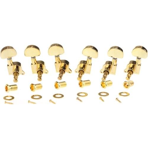 Musiclily 3+3 Sealed Guitar Tuners Tuning Pegs Keys Machine Heads Set, Half Moon Button Gold