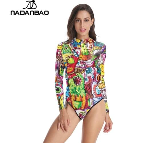 NADANBAO Cosplay Anime Swimsuit Long Sleeve Bathing Suit Beachwear Fashion 3D Printed Sexy Swimwear Push Up Women Swimsuits