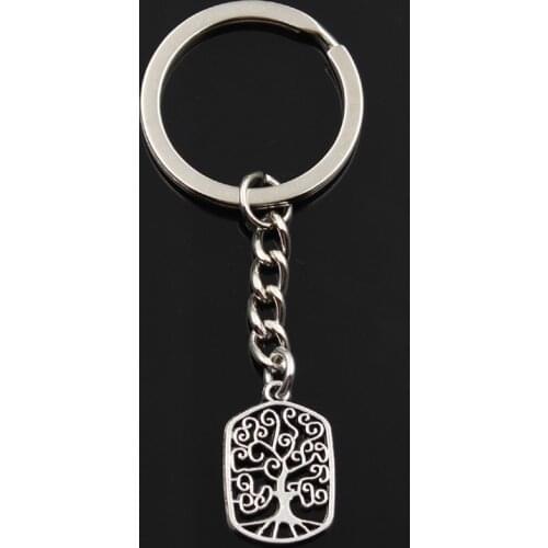 New Fashion Keychain 22x14mm World Peace Tree Pendants DIY Men Silver Color Car Key Chain Ring Holder Souvenir For Gift