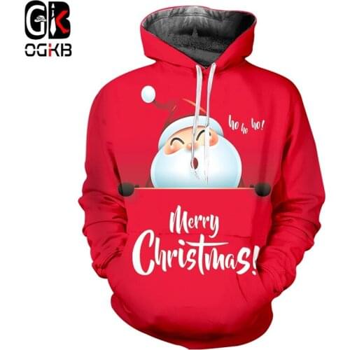 OGKB New 3D Print Christmas Santa Claus Sweatshirts America Plus Size Men/Womens Funny Hoodies Cartoon Xmas Party Pullover