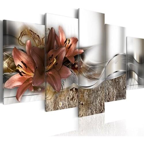 Framed 5 Panel Flower series Wall Art Oil Painting On Canvas Printed Painting Pictures Decor painting living room/PJMT-11