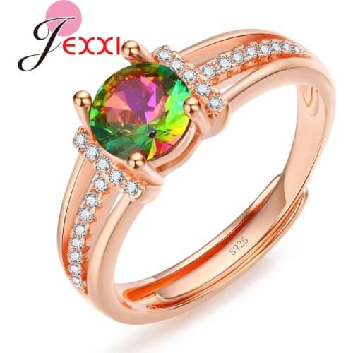 Luxury Atmosphere Original Open Rings Rose Gold Color Lover Anniversary Gift Prong Setting Bridal Wedding Finger Jewelry