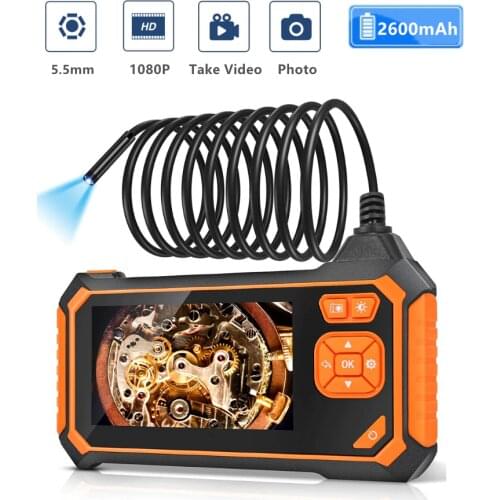Handheld Inspection Borescope Industrial Endoscope Camera HD 5.5mm 1080P 4.3" LCD Screen Sewer Camera with Semi-Rigid Cable