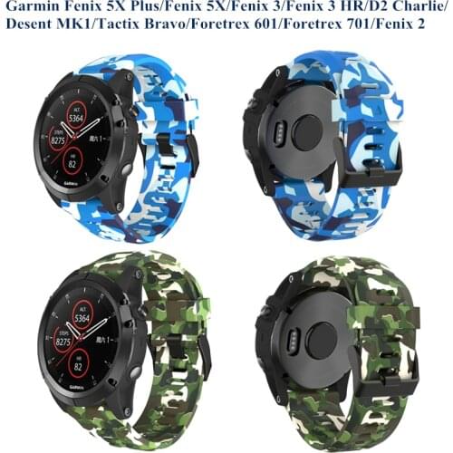 26MM Easy Fit Silicone Watch Wrist Garmin Fenix Camouflage Rubber Watchband Strap For Fenix 5X Plus/Fenix 5X/Fenix 3/Fenix 3 HR