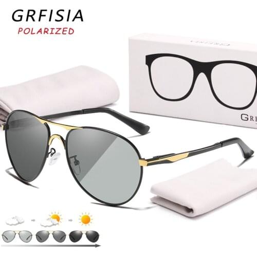 Photochromic Polarized Sunglasses Men Classic Design Retro Pilot Night Vision Sun Glasses Driving Anti High Beam Goggles C20