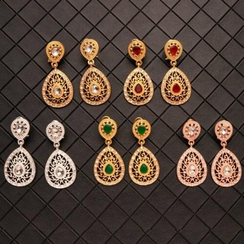 Morocco Caften wedding dress gold earrings fashion water drop shape jewelry court carving crystal high quality earrings