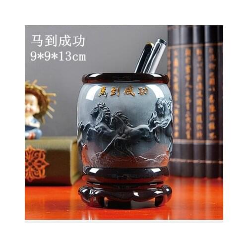 Southeast Asia HOME office shop company business Prosperity decorative art GOOD luck Success 3D HORSES FENG SHUI Pen container