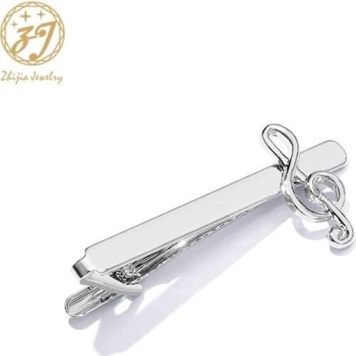 Zhijia fashion music note tie clips cufflinks for women men silver Treble clef Piano score tie clip music lovers musician gifts