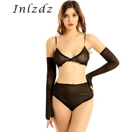 Womens Lace Lingerie Set Mesh Transparent Floral Bra Panties Set with Handcuffs Erotic Sexy Ladies Intimates Sleepwear Sets