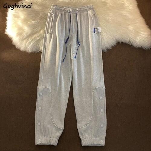 Women Fashion Pants Button Slit Casual Korean Style Chic High Waist Harem Trousers All-match Streetwear Harajuku Spring Trendy