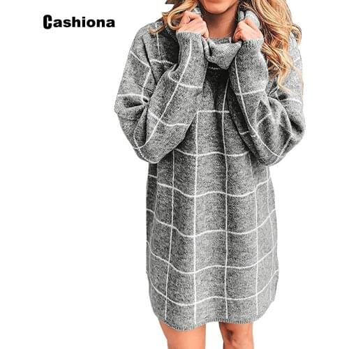 Women Long Sweater Autumn New Femme Lapel Collar Jumper Knitted Pullovers Loose Plaid Sweaters Fashion 2020 Winter Warm Clothes