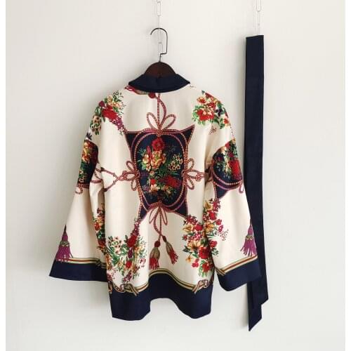 Jacket Women Runway Fashion Designer Flower Print Cardigan With Blet Cosplay Outwear Loose Casual Jackets